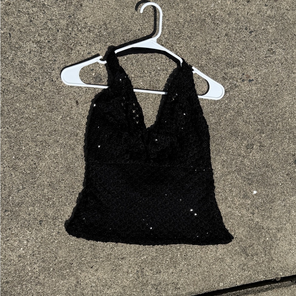 Black Sequin Halter Top